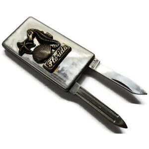 Florida Seahorse Starfish Sea Shell Knife File Money Clip Stainless Steel Wallet